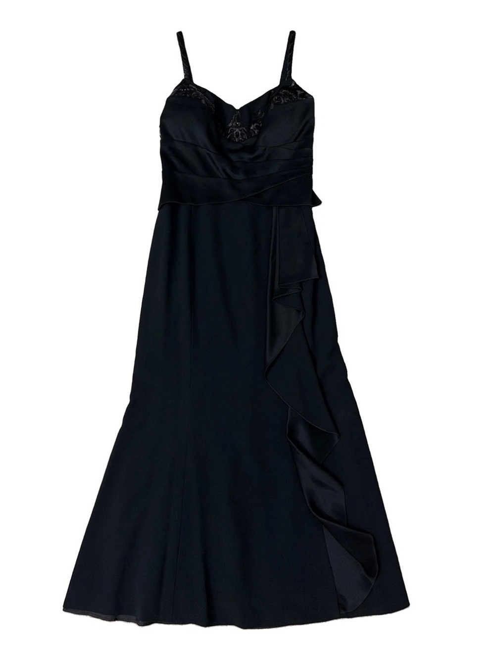 Daymor Couture Gown SIZE 14 Black Formal Dress with Beading, Pleats, Ruffles